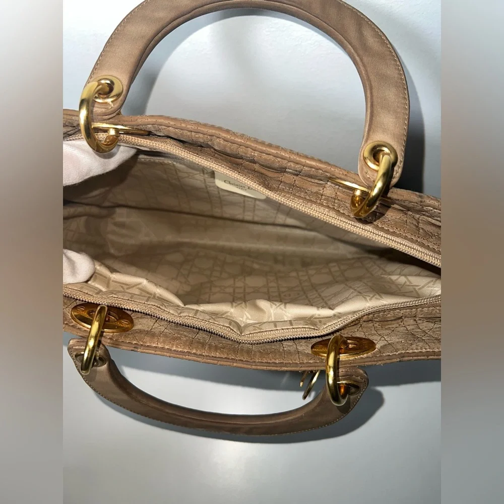 Christian Dior Vintage Lady Dior Large Nylon Cannage Top Handle Bag Purse Tote